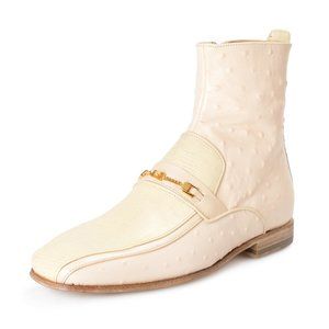 Versace Men Beige Ostrich Skin Leather Ankle Boots